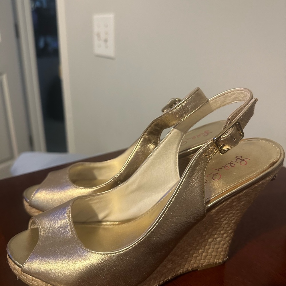 Lilly Pulitzer Gold Wedge Shoes